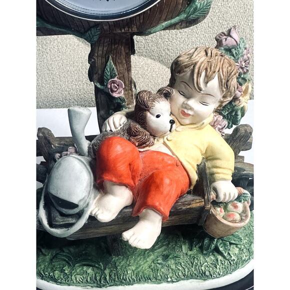 The Mirella Collection Whimsical Tabletop Clock Boy With Dog on The Wheelbarrow - Picture 7 of 12